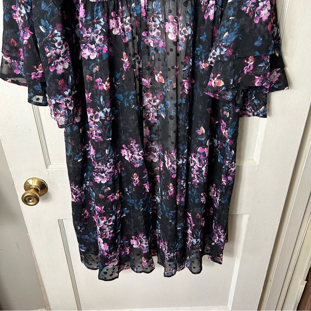 Torrid black floral clip dot long bell sleeve kimono womens 1X NWT - Picture 9 of 11